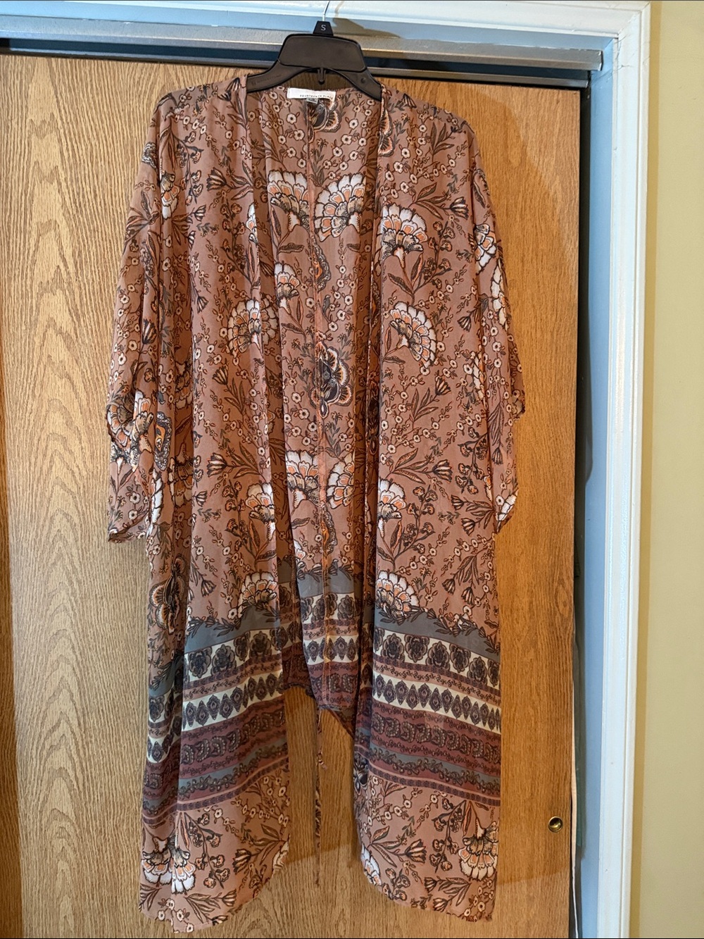 Women's Floral Open-Front Kimono Jacket in Dusty Rose